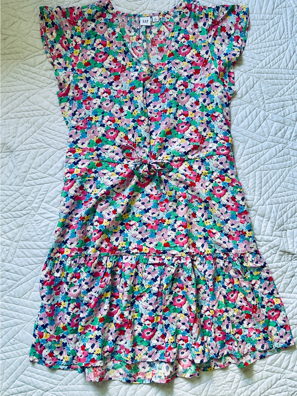 Gap Flutter Sleeve Tie-Waist Ruffle Tiered Mini Dress